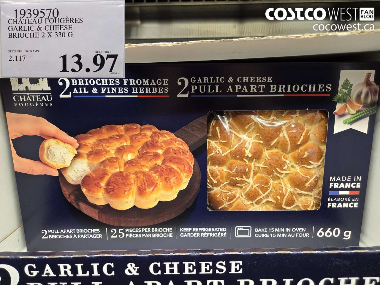 1939570 CHÂTEAU FOUGÈRES GARLIC & CHEESE BRIOCHE 2 X 330 G $13.97