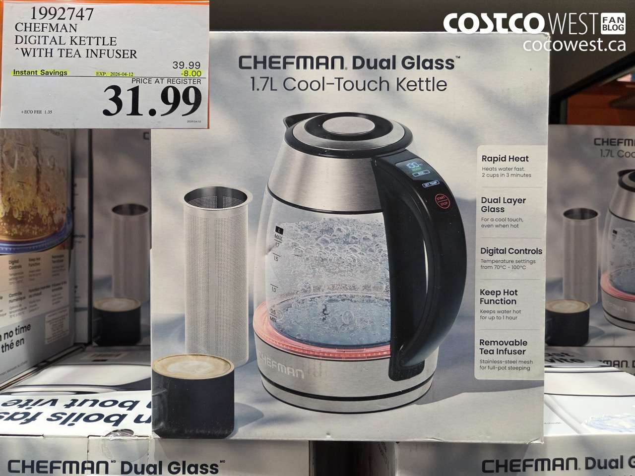 1992747 CHEFMAN DIGITAL KETTLE WITH TEA INFUSER ($8.00 INSTANT SAVINGS EXPIRES ON 2026-04-12) $31.99