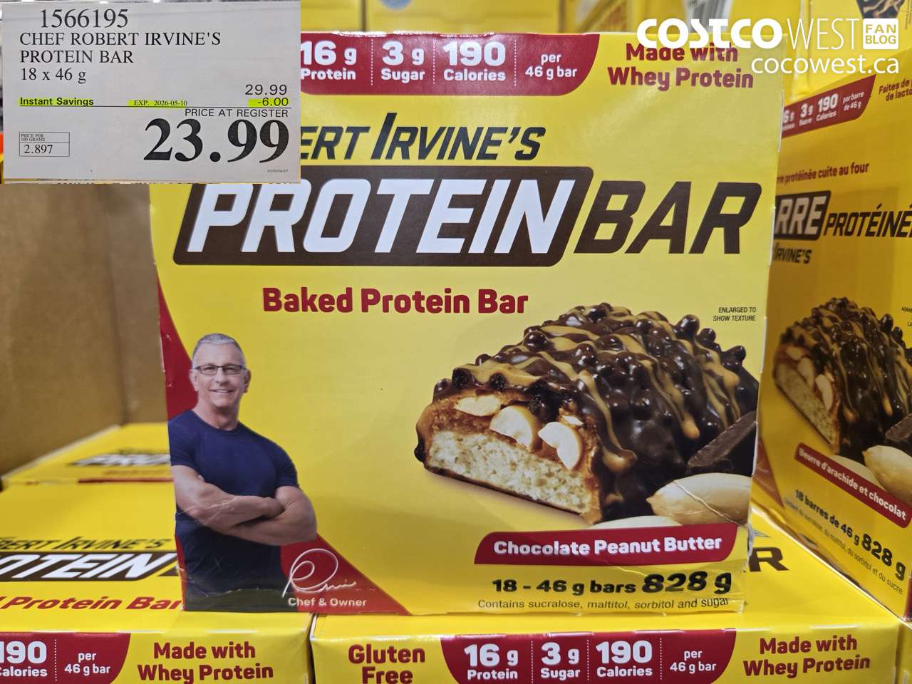 1566195 CHEF ROBERT IRVINE'S PROTEIN BAR 18 X 46 G ($6.00 INSTANT SAVINGS EXPIRES ON 2026-05-10) $23.99