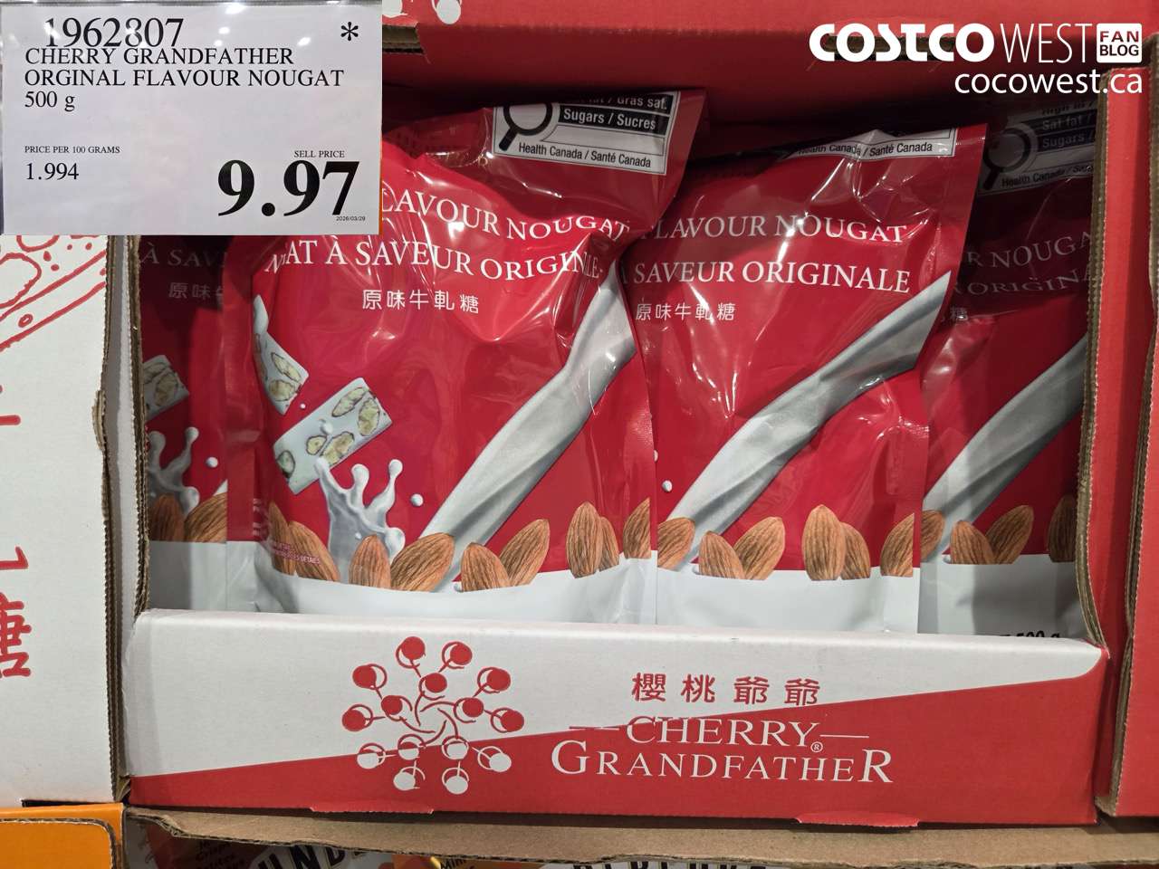 1962807 CHERRY GRANDFATHER ORIGINAL FLAVOUR NOUGAT 500G $9.97