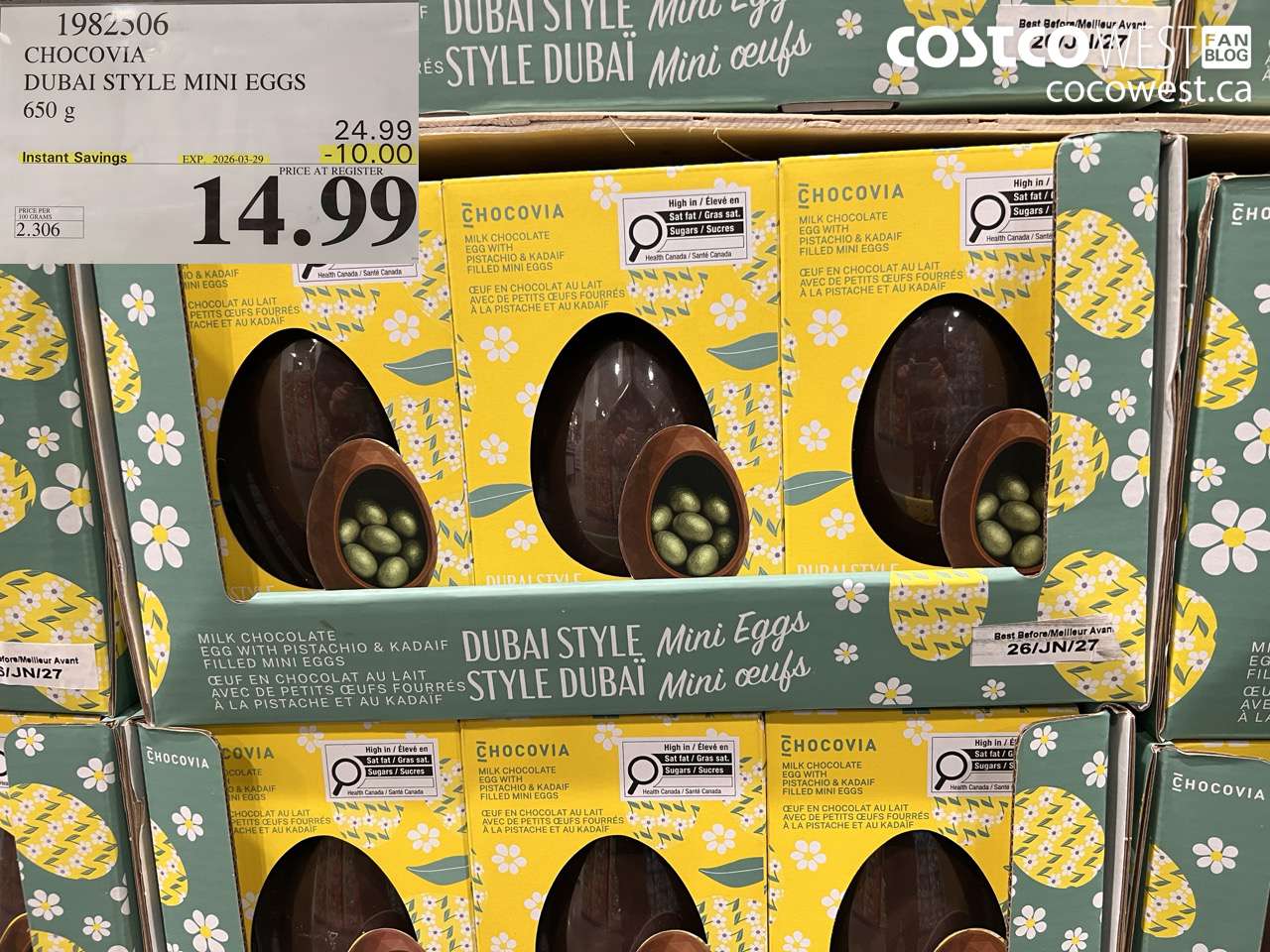 1982506 CHOCOVIA DUBAI STYLE MINI EGGS 650 G ($10.00 INSTANT SAVINGS EXPIRES ON 2026-03-29) $14.99