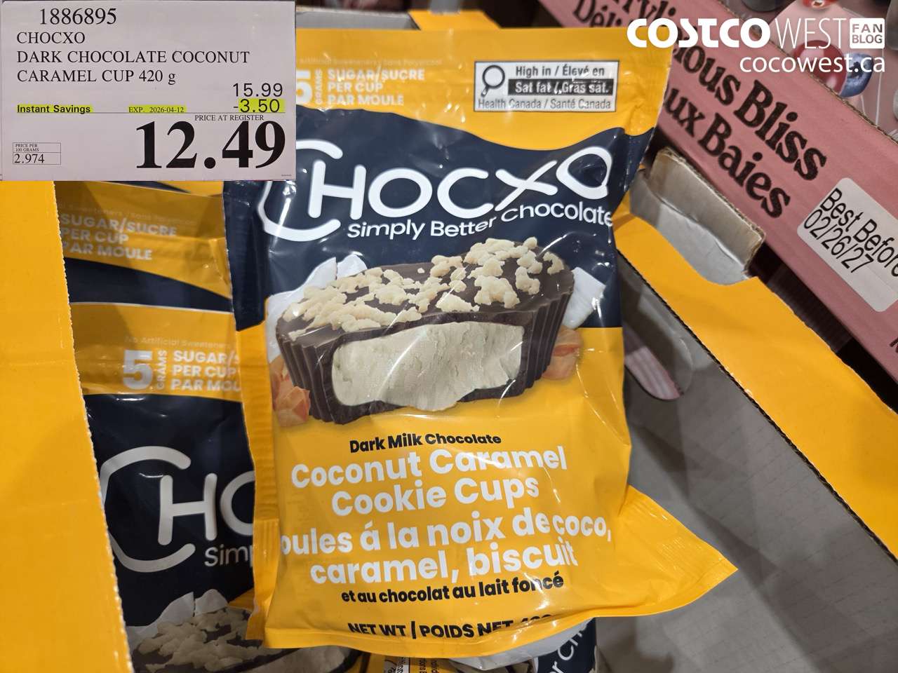 1886895 CHOCO DARK CHOCOLATE COCONUT CARAMEL CUP 420 G ($3.50 INSTANT SAVINGS EXPIRES ON 2026-04-12) $12.49