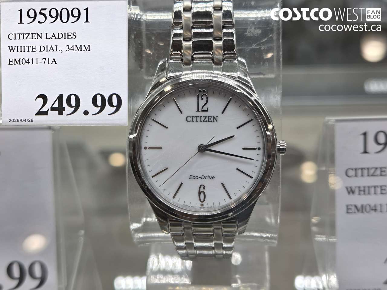 1959091 CITIZEN LADIES WHITE DIAL, 34MM EM0411-71A $249.99