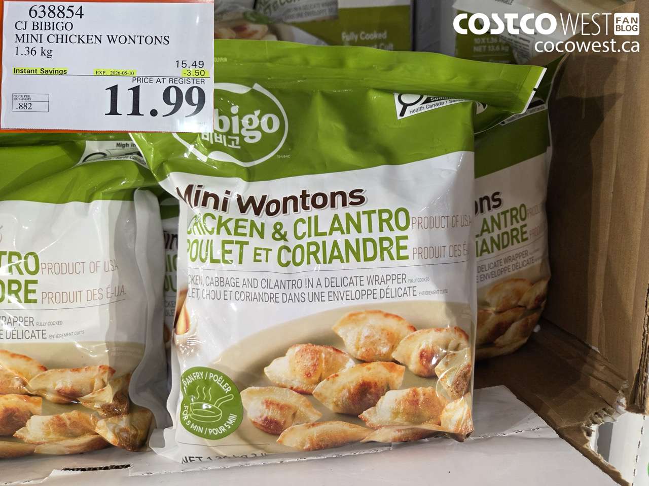 638854 CJ BIBIGO MINI CHICKEN WONTONS 1.36KG ($3.50 INSTANT SAVINGS EXPIRES ON 2026-05-10) $11.99
