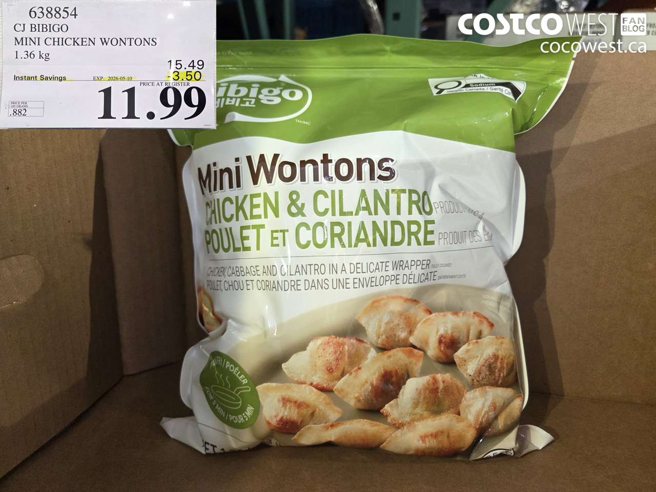 638854 CJ BIBIGO MINI CHICKEN WONTONS 1.36KG ($3.50 INSTANT SAVINGS EXPIRES ON 2026-05-10) $11.99