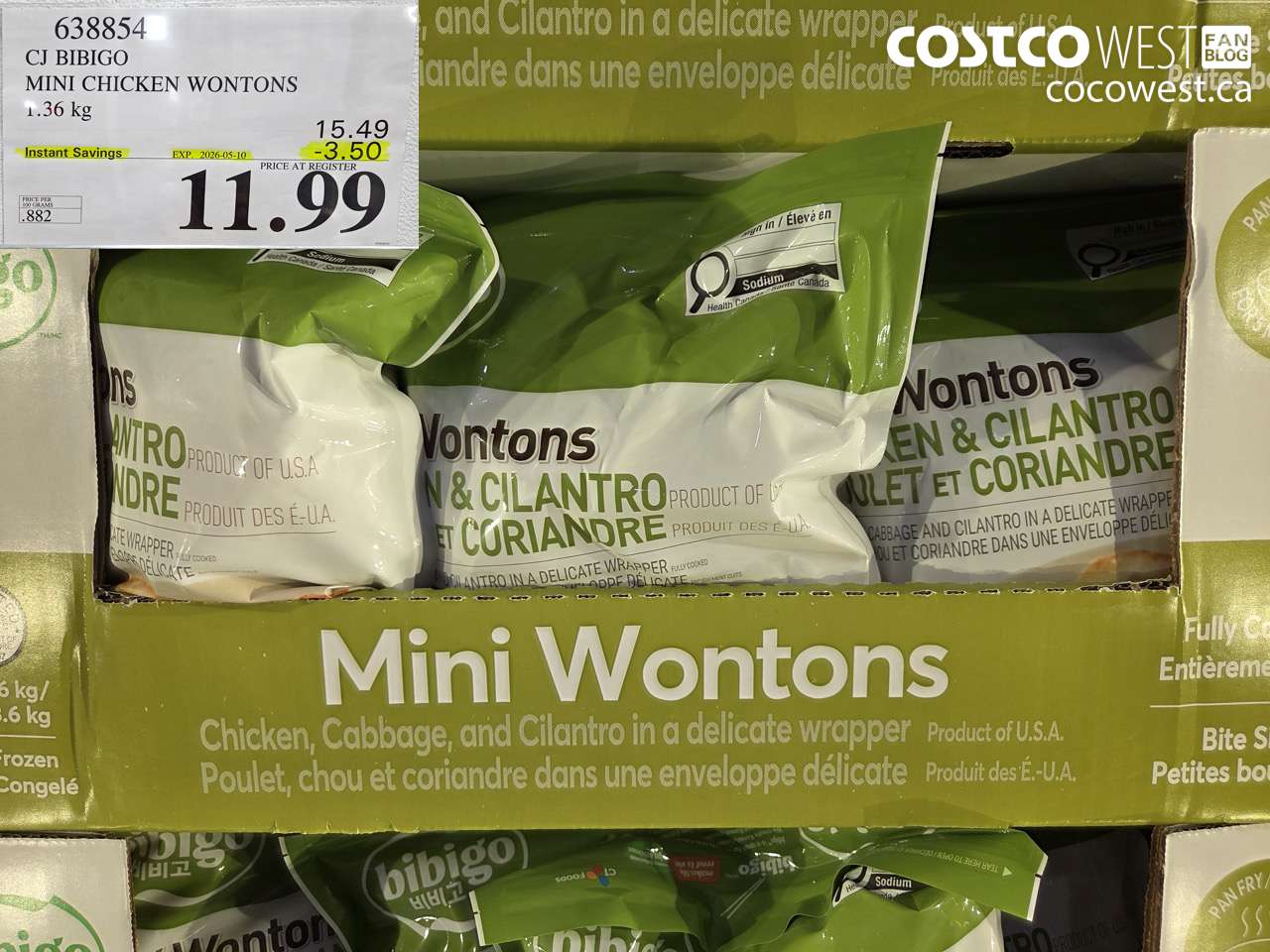 638854 CJ BIBIGO MINI CHICKEN WONTONS 1.36KG ($3.50 INSTANT SAVINGS EXPIRES ON 2026-05-10) $11.99