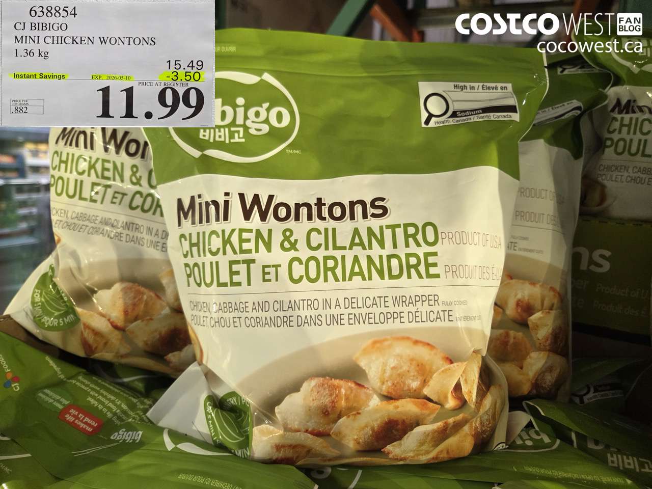 638854 CJ BIBIGO MINI CHICKEN WONTONS 1.36 KG ($3.50 INSTANT SAVINGS EXPIRES ON 2026-05-10) $11.99
