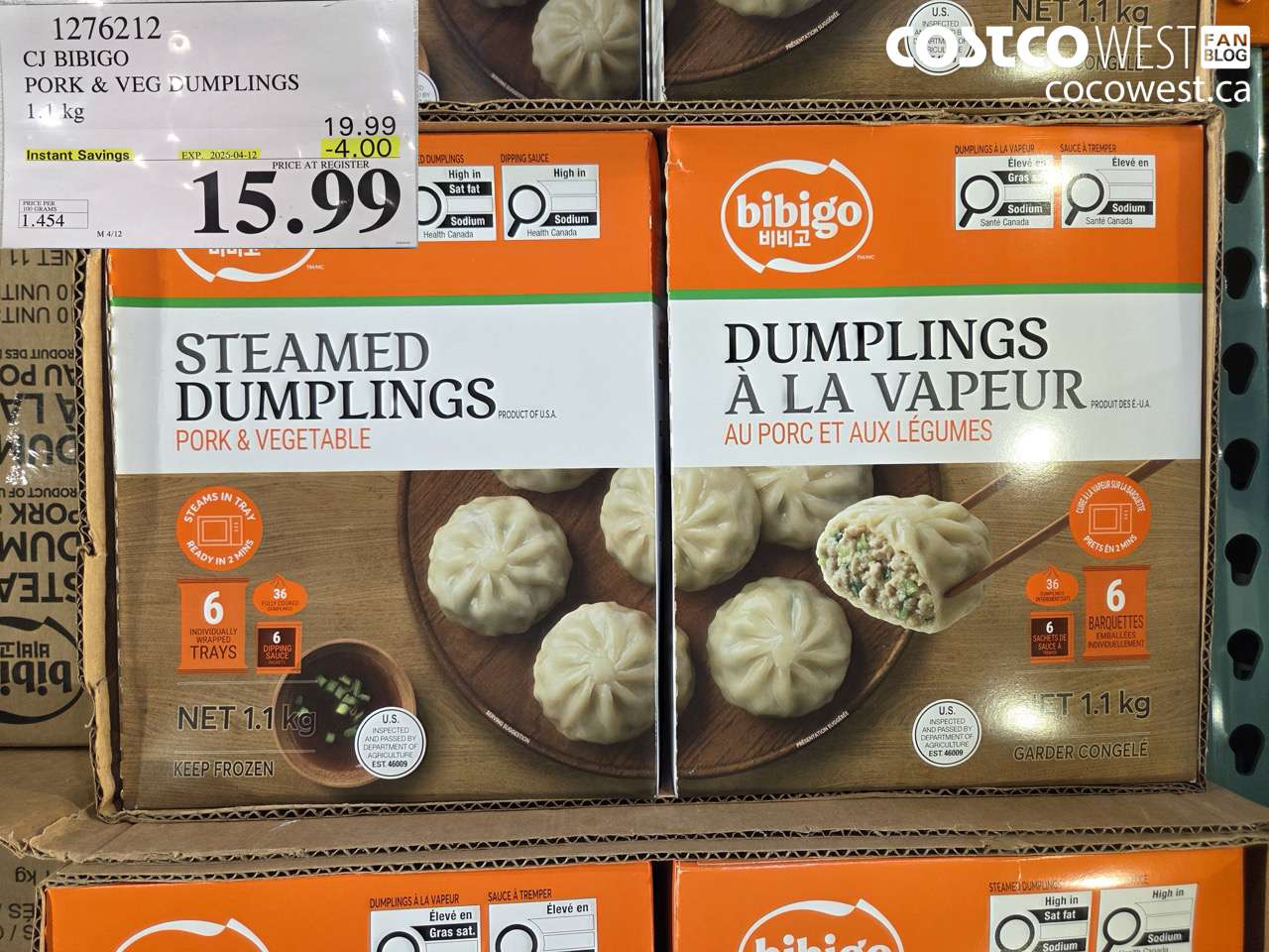 1276212 CJ BIBIGO PORK & VEG DUMPLINGS 1.1KG ($4.00 INSTANT SAVINGS EXPIRES ON 2026-04-12) $15.99