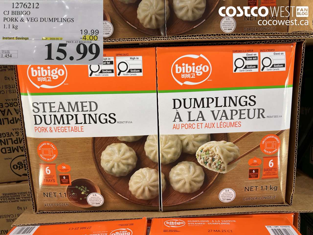 1276212 CJ BIBIGO PORK & VEG DUMPLINGS 1.1 KG ($4.00 INSTANT SAVINGS EXPIRES ON 2026-04-12) $15.99