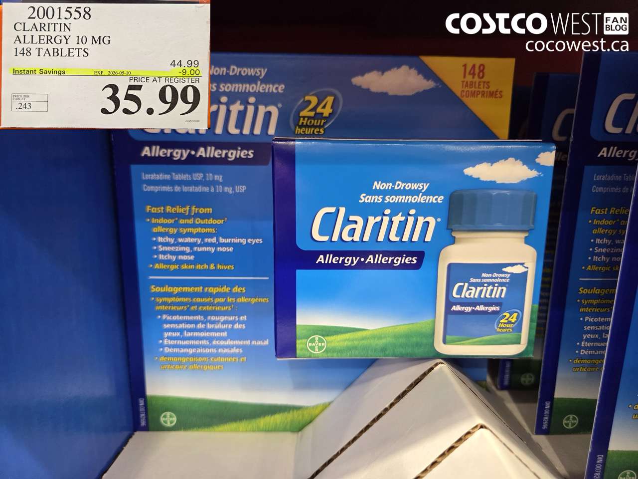 2001558 CLARITIN ALLERGY 10 MG 148 TABLETS ($9.00 INSTANT SAVINGS EXPIRES ON 2026-05-10) $35.99