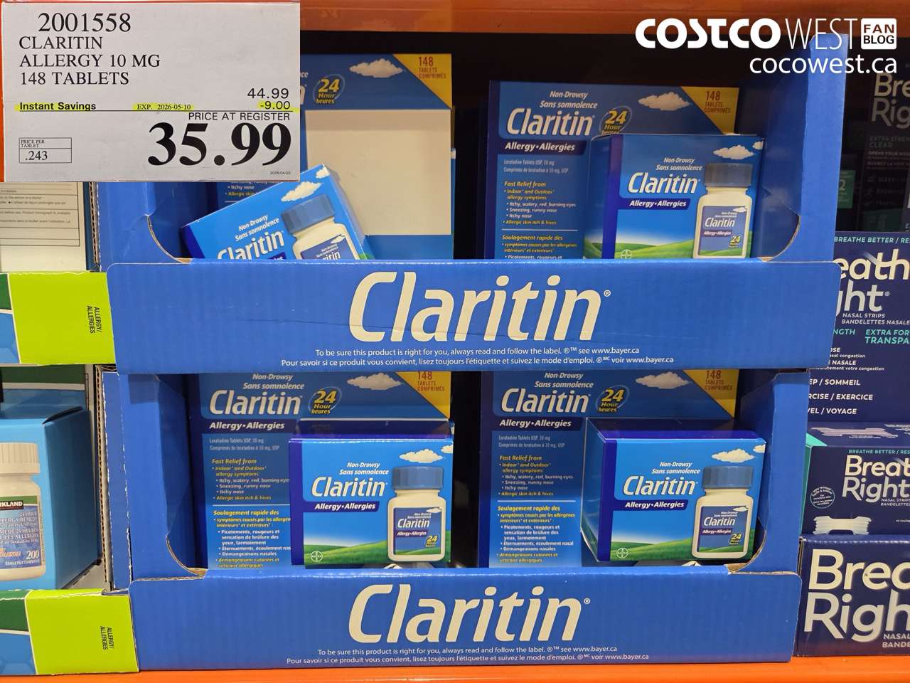2001558 CLARITIN ALLERGY 10 MG 148 TABLETS ($9.00 INSTANT SAVINGS EXPIRES ON 2026-05-10) $35.99