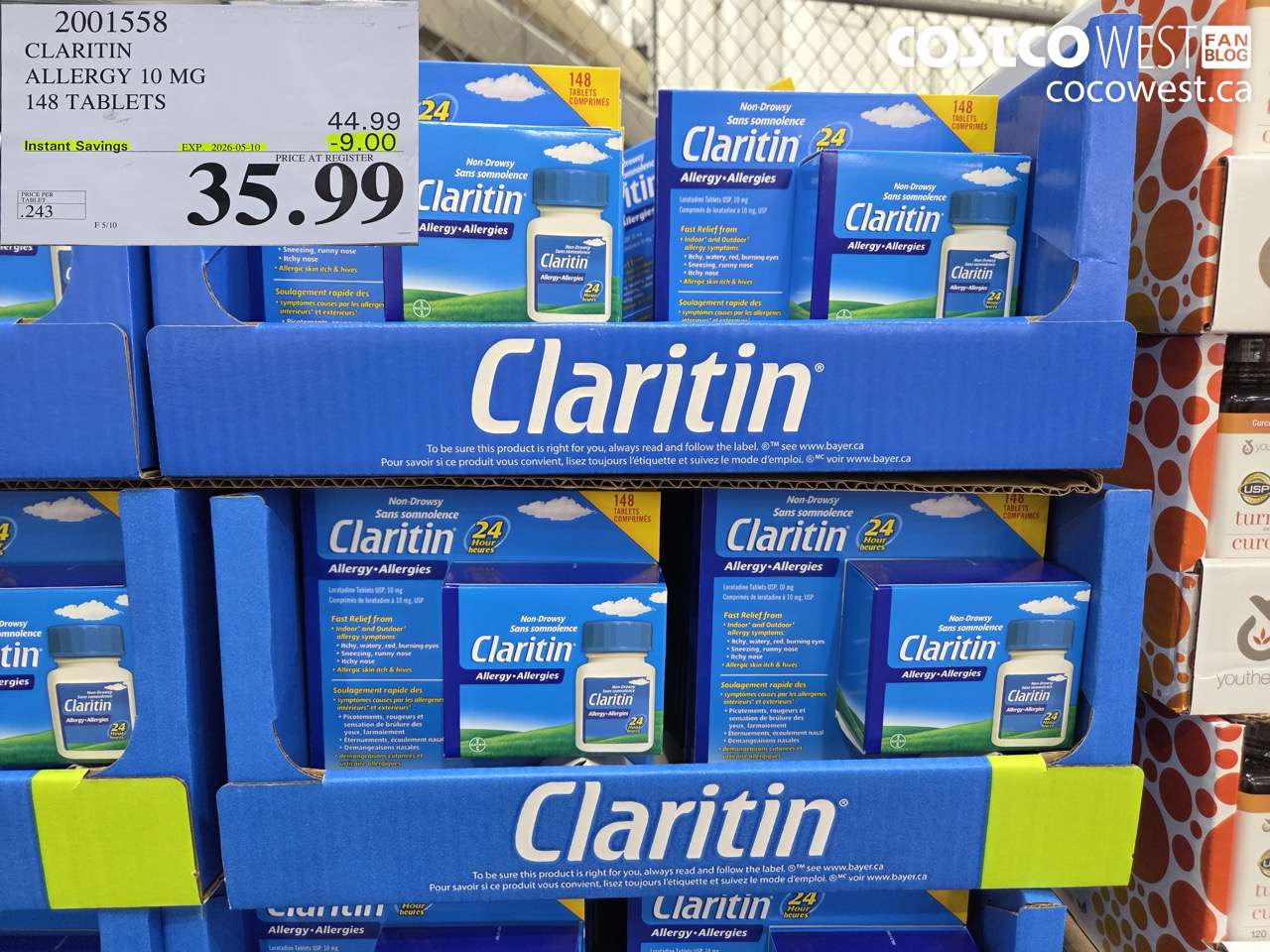 2001558 CLARITIN ALLERGY 10 MG 148 TABLETS ($9.00 INSTANT SAVINGS EXPIRES ON 2026-05-10) $35.99