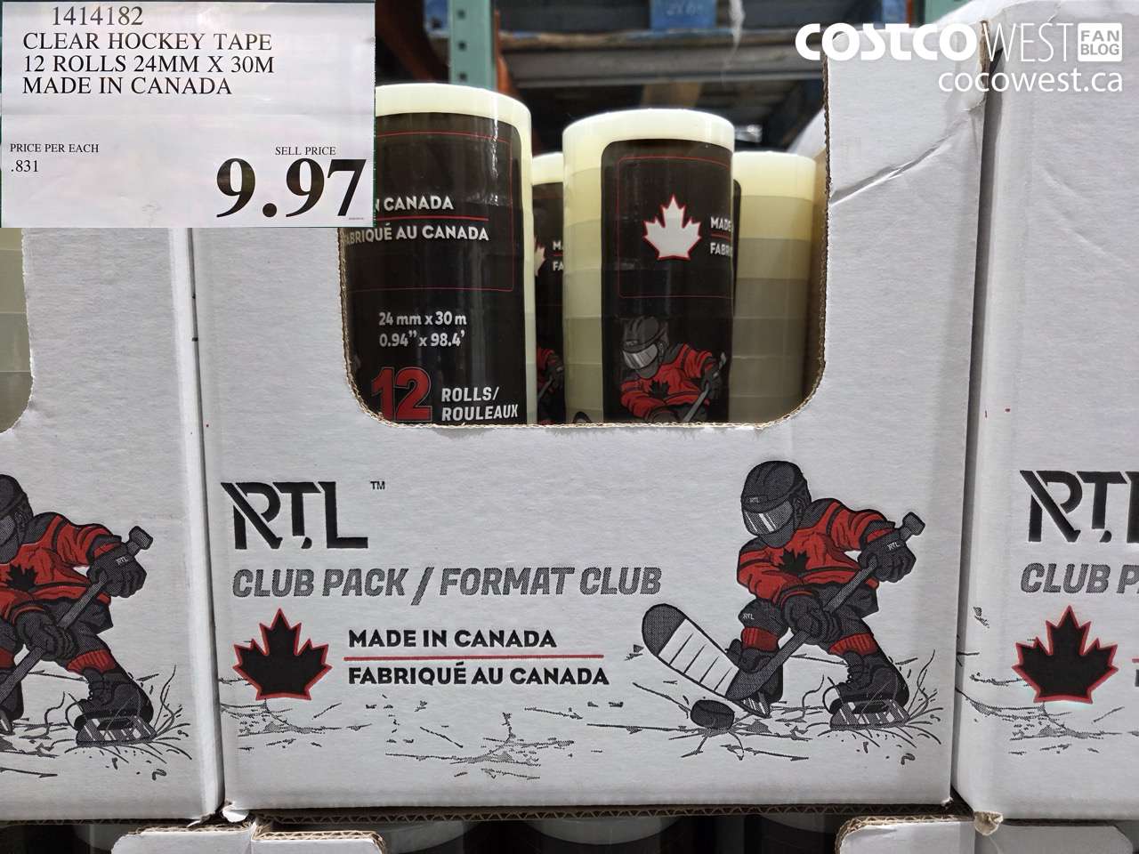 1414182 CLEAR HOCKEY TAPE 12 ROLLS 24MM X 30M MADE IN CANADA $9.97