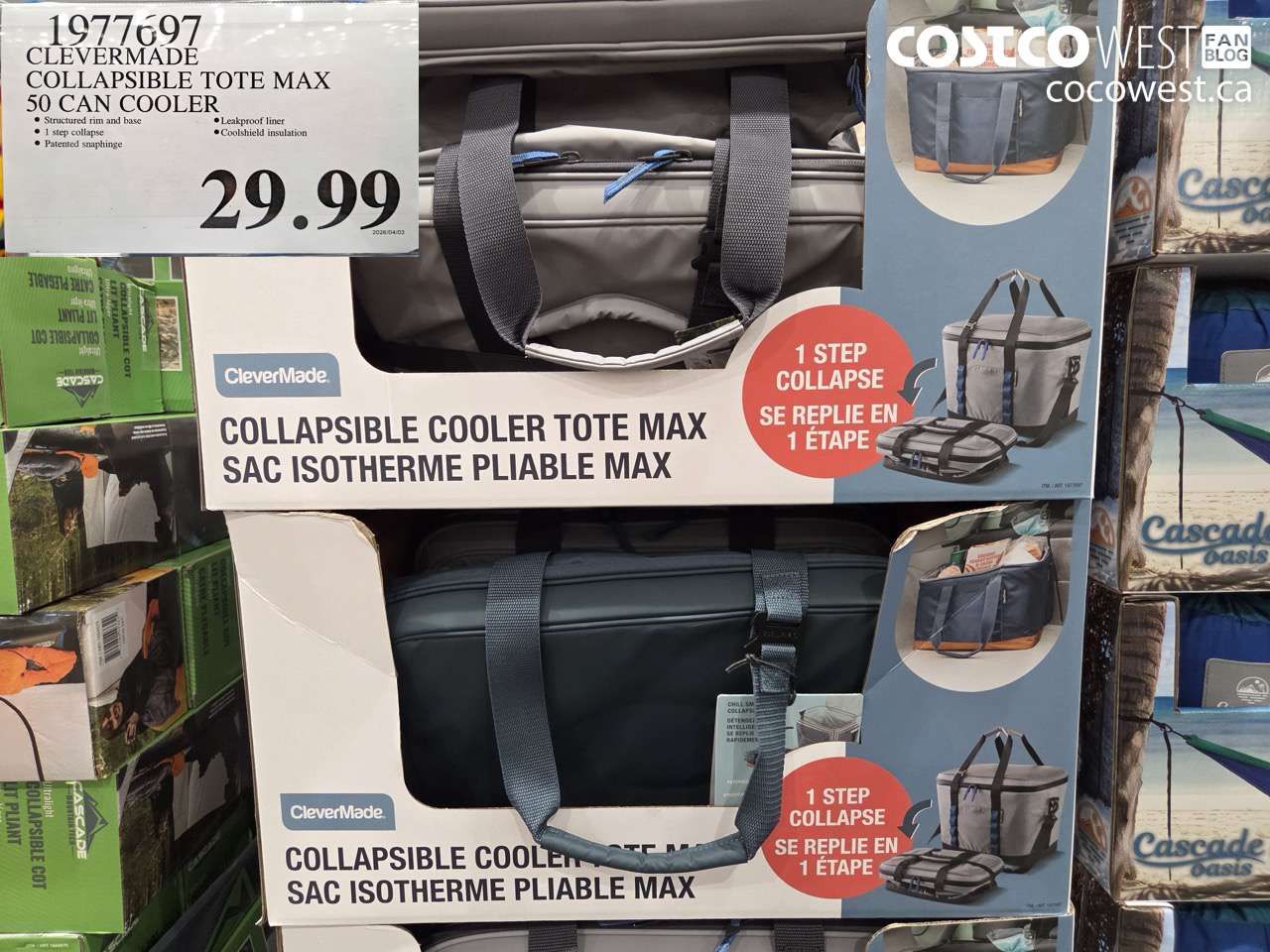 1977697 CLEVERMADE COLLAPSIBLE TOTE MAX 50 CAN COOLER $29.99