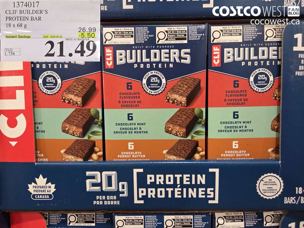 13740117 CLIF BUILDER'S PROTEIN BAR 18 X 68G ($5.50 INSTANT SAVINGS EXPIRES ON 2026-05-10) $21.49