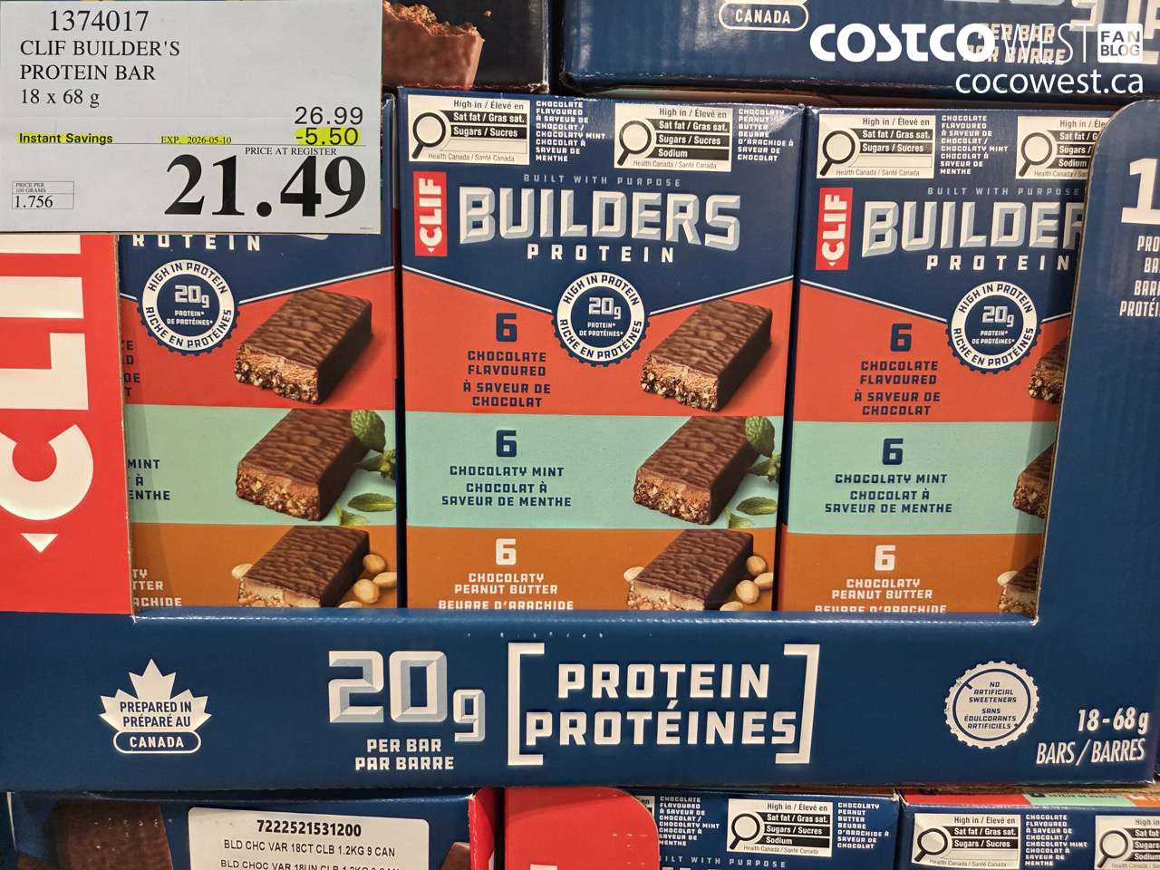 1374017 CLIF BUILDER'S PROTEIN BAR 18 X 68 G ($5.50 INSTANT SAVINGS EXPIRES ON 2026-05-10) $21.49