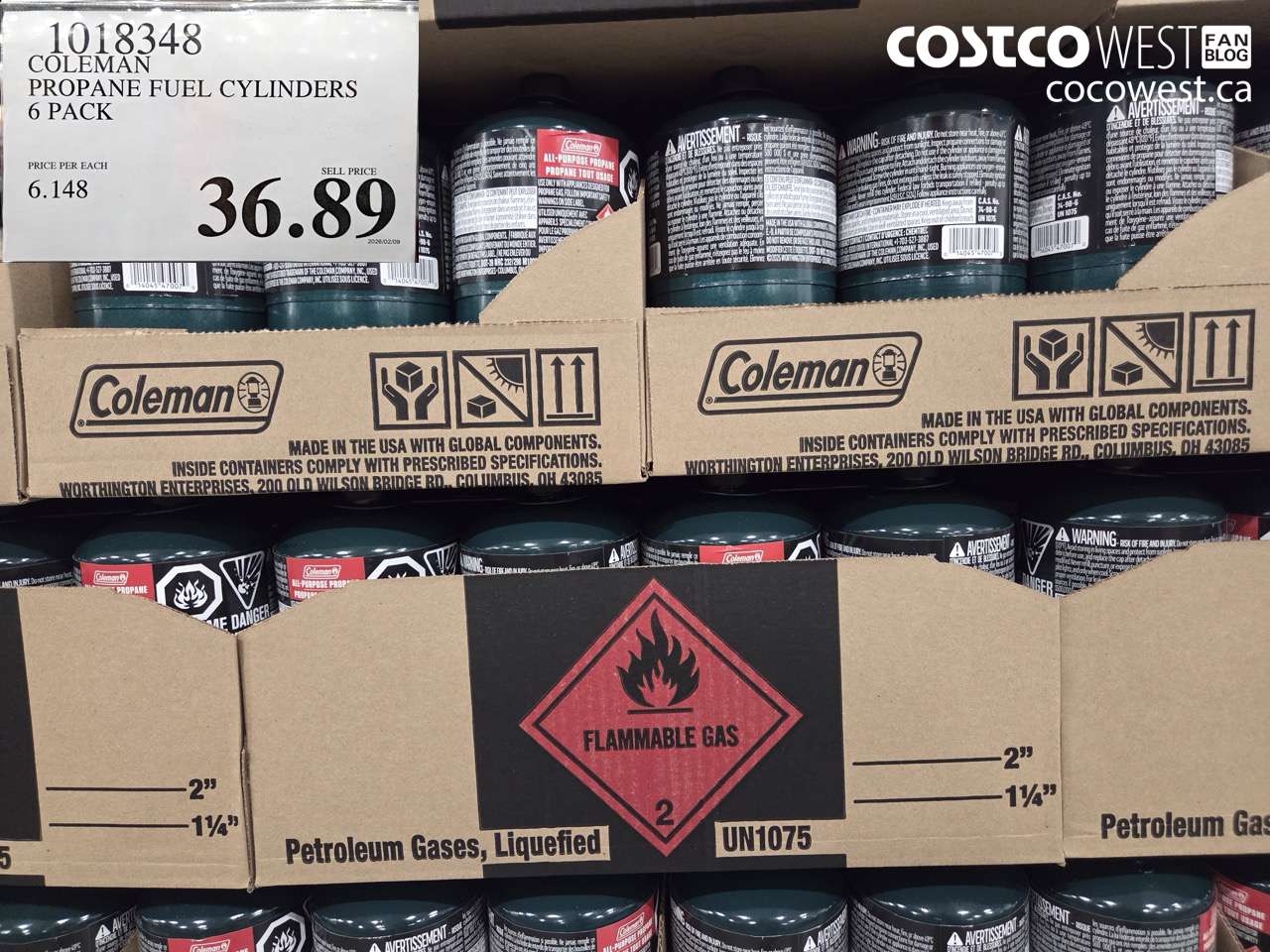 1018348 COLEMAN PROPANE FUEL CYLINDERS 6 PACK $36.89