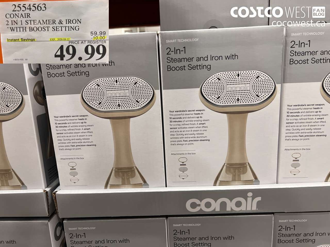 2554563 CONAIR 2 IN 1 STEAMER & IRON WITH BOOST SETTING ($10.00 INSTANT SAVINGS EXPIRES ON 2026-04-12) $49.99