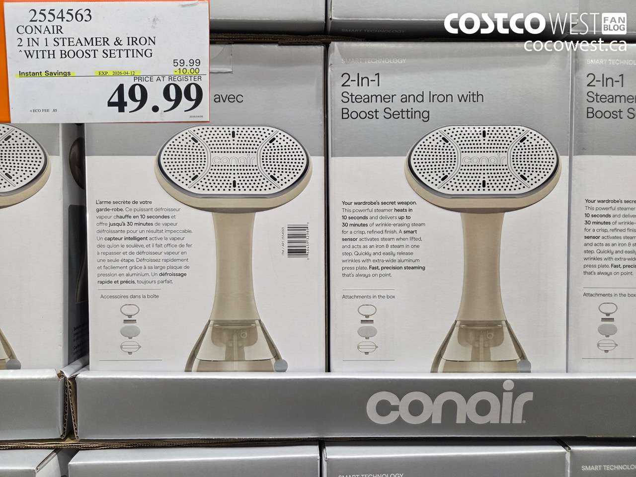 2554563 CONAIR 2 IN 1 STEAMER & IRON WITH BOOST SETTING ($10.00 INSTANT SAVINGS EXPIRES ON 2026-04-12) $49.99