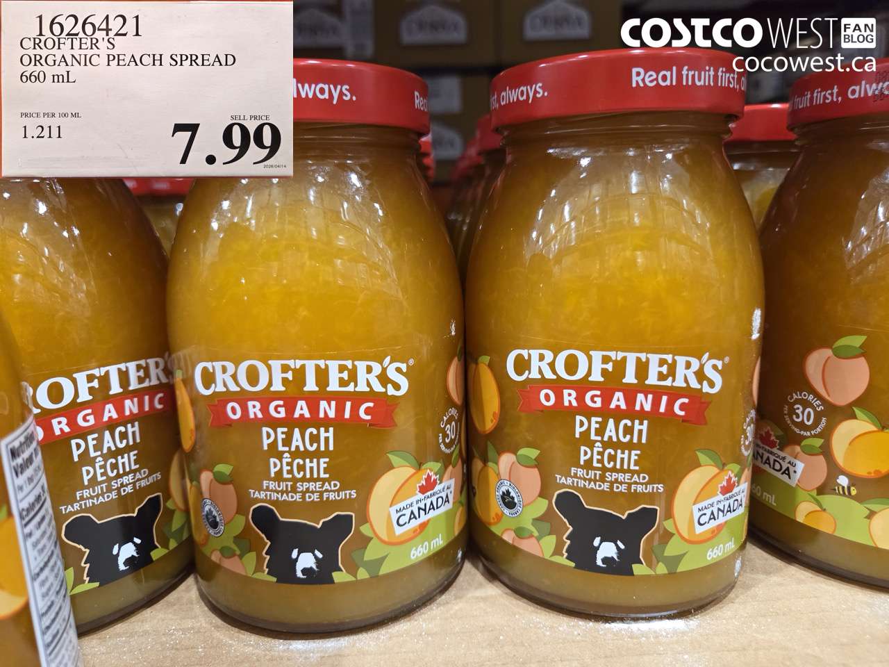 1626421 CROFTER'S ORGANIC PEACH SPREAD 660 ML $7.99