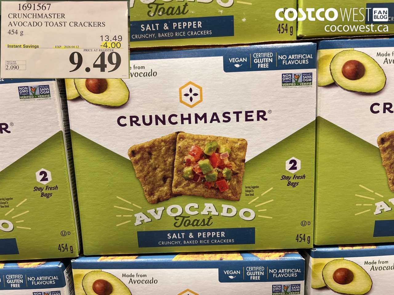 1691567 CRUNCHMASTER AVOCADO TOAST CRACKERS 454 G ($4.00 INSTANT SAVINGS EXPIRES ON 2026-04-12) $9.49