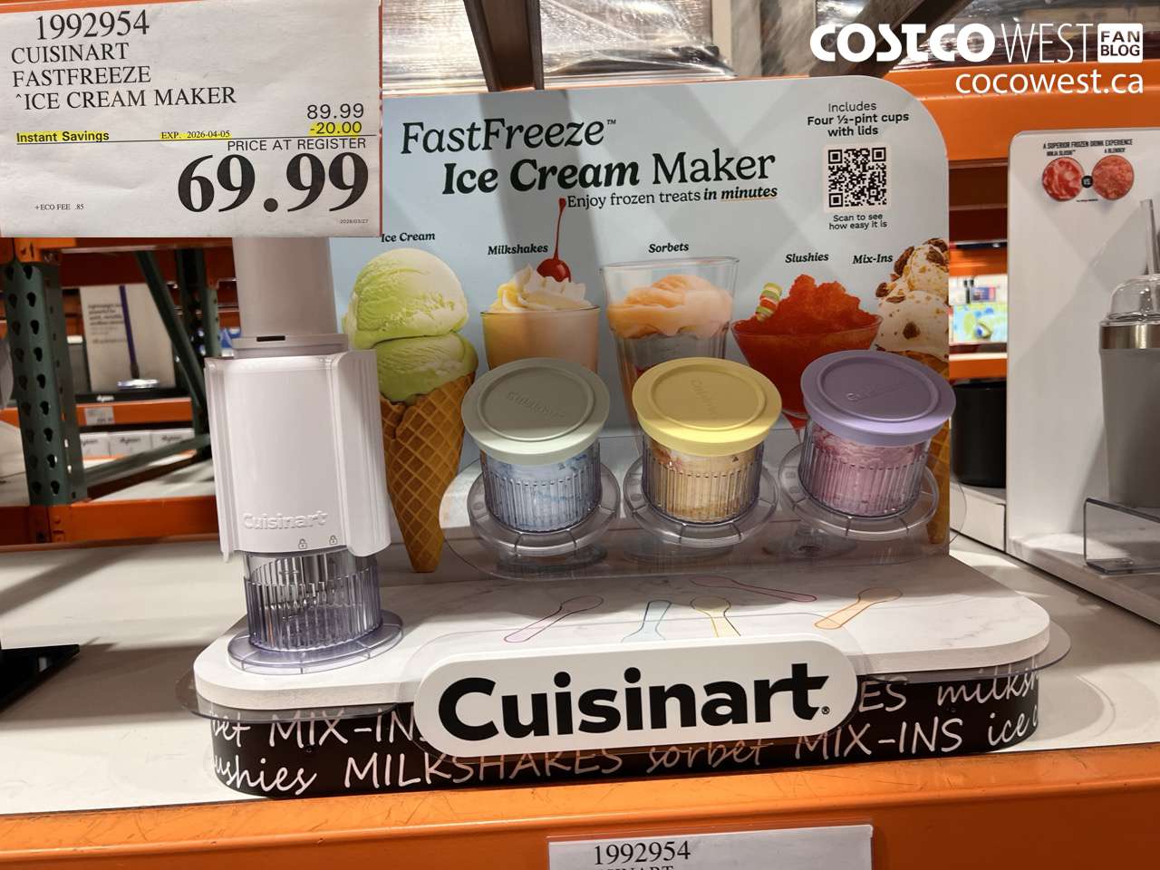 1992954 CUISINART FASTFREEZE ICE CREAM MAKER ($20.00 INSTANT SAVINGS EXPIRES ON 2026-04-05) $69.99