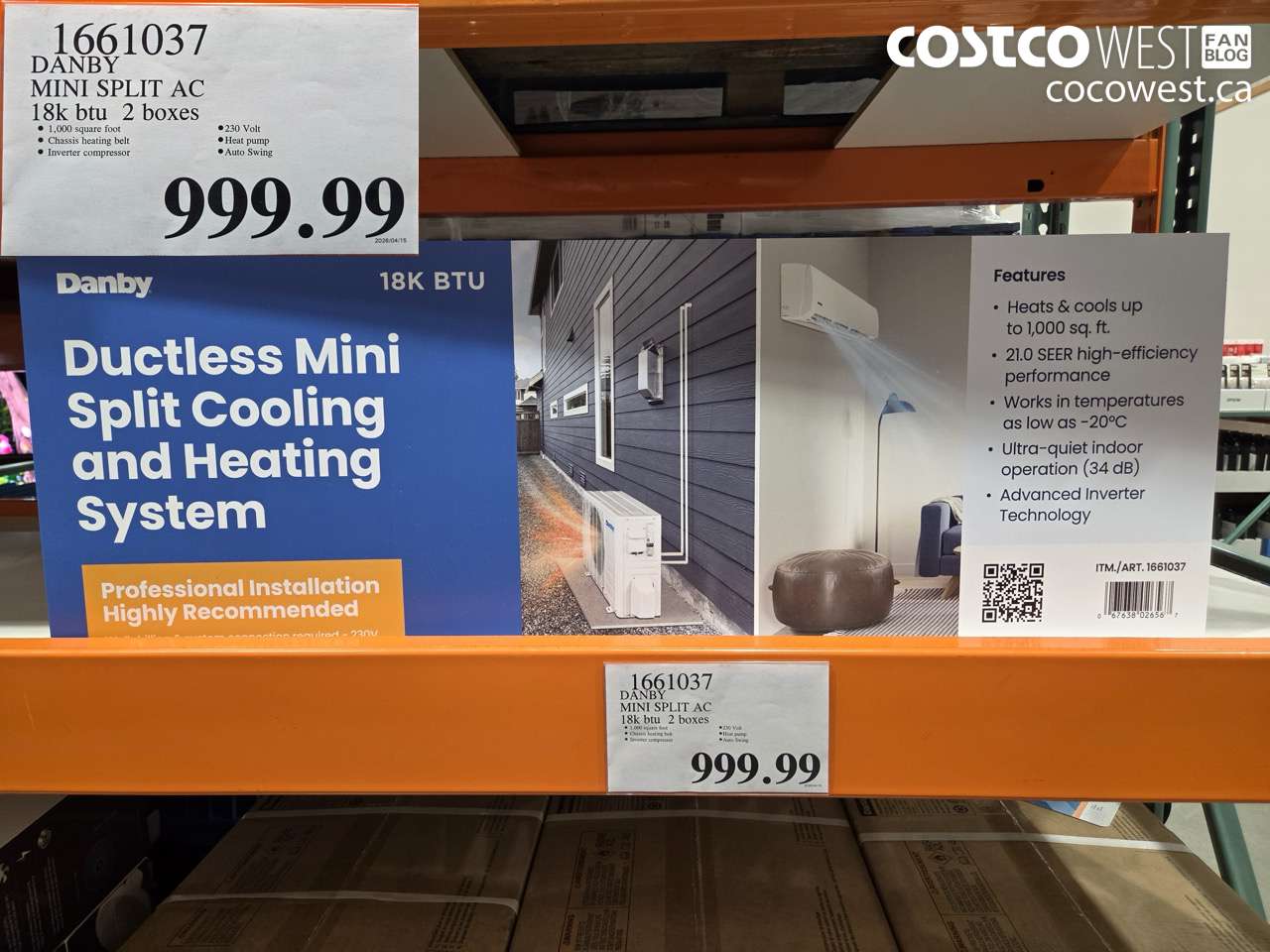 1661037 DANBY MINI SPLIT AC 18K BTU 2 BOXES $999.99