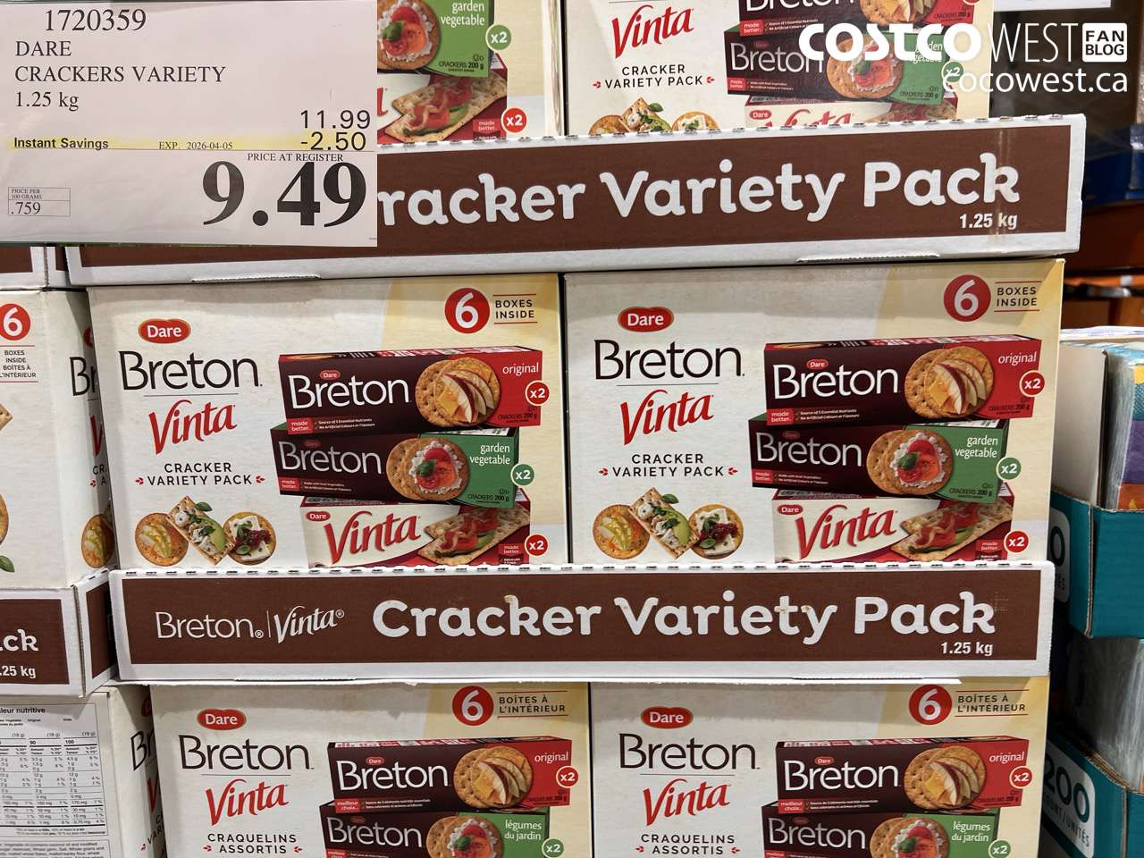 1720359 DARE CRACKERS VARIETY 1.25 KG ($2.50 INSTANT SAVINGS EXPIRES ON 2026-04-05) $9.49