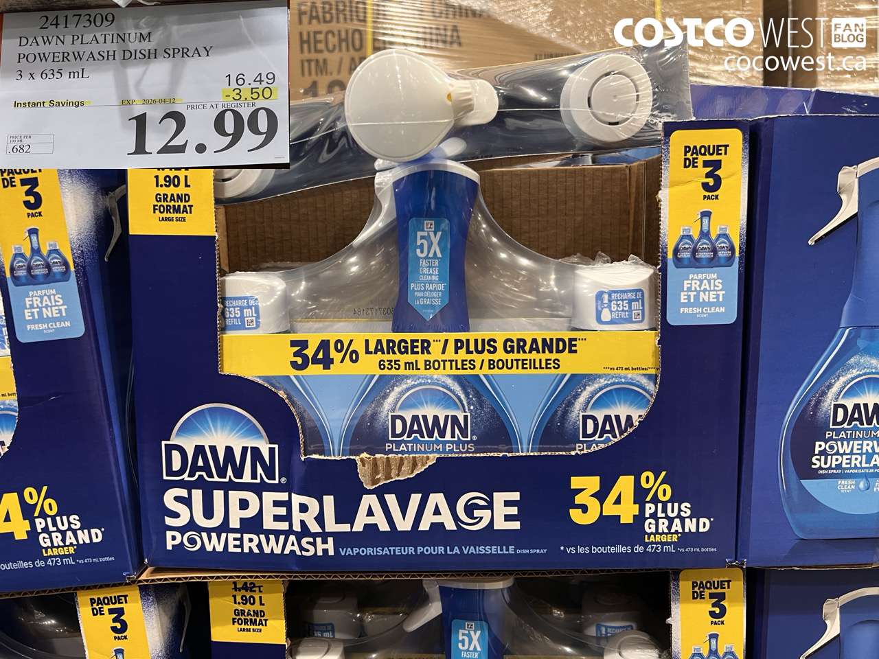 2417309 DAWN PLATINUM POWERWASH DISH SPRAY 3 X 635 ML ($3.50 INSTANT SAVINGS EXPIRES ON 2026-04-12) $12.99