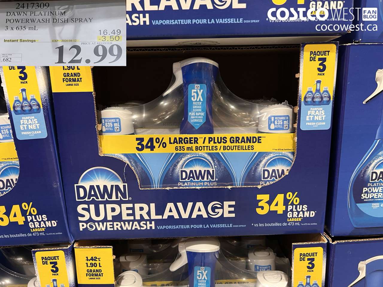 2417309 DAWN PLATINUM POWERWASH DISH SPRAY 3 X 635 ML ($3.50 INSTANT SAVINGS EXPIRES ON 2026-04-12) $12.99