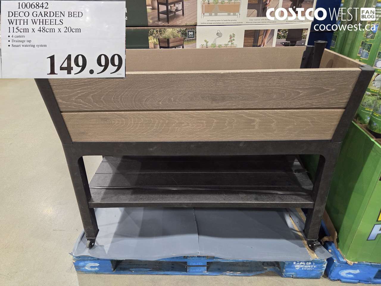 1006842 DECO GARDEN BED WITH WHEELS 115CM X 48CM X 20CM $149.99