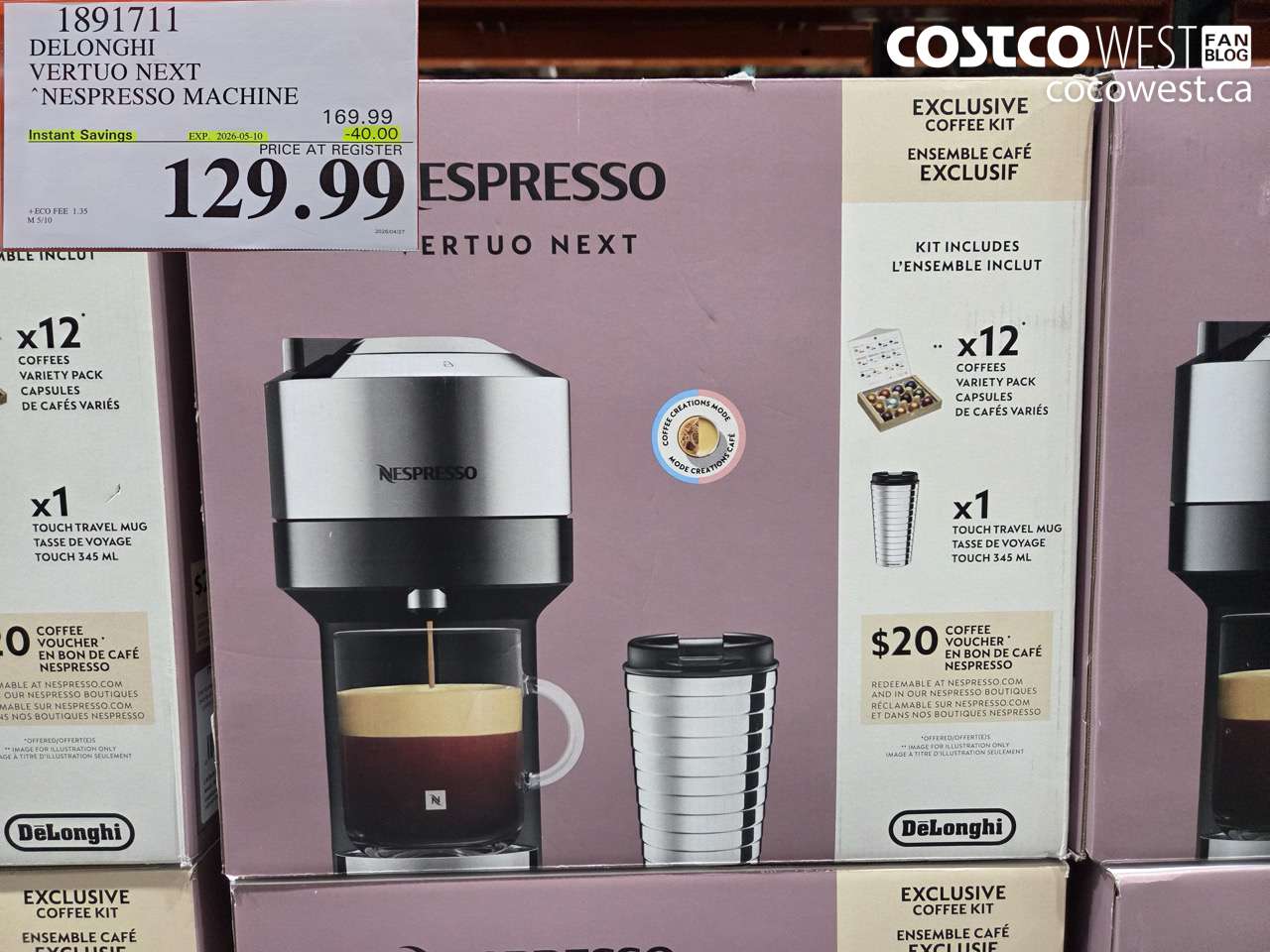 1891711 DELONGHI VERTUO NEXT NESPRESSO MACHINE ($40.00 INSTANT SAVINGS EXPIRES ON 2026-05-10) $129.99