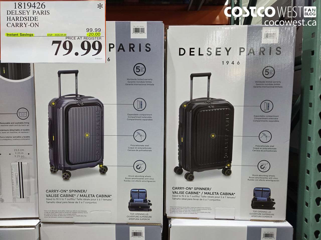 1819426 DELSEY PARIS HARDSIDE CARRY-ON ($20.00 INSTANT SAVINGS EXPIRES ON 2026-05-03) $79.99