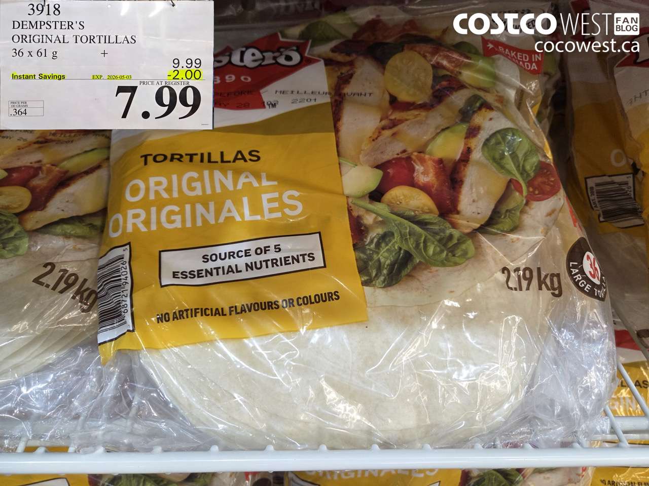 3918 DEMPSTER'S ORIGINAL TORTILLAS 36 X 61 G ($2.00 INSTANT SAVINGS EXPIRES ON 2026-05-03) $7.99