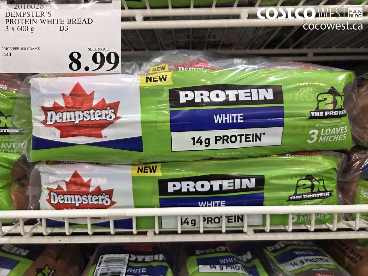 2016028 DEMPSTER'S PROTEIN WHITE BREAD 3 X 600 G $8.99