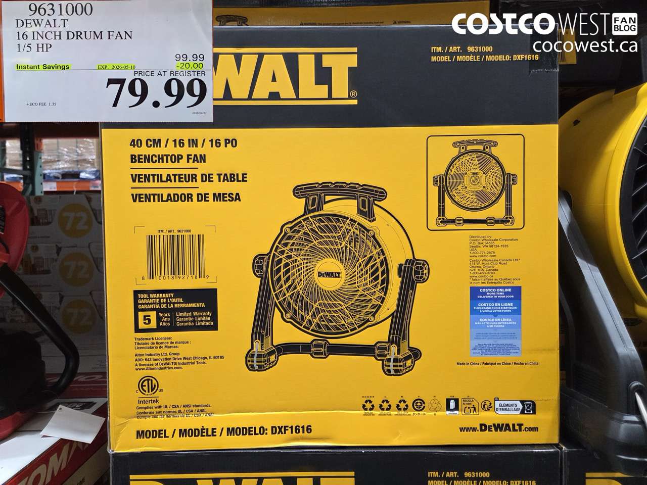 9631000 DEWALT 16 INCH DRUM FAN 1/5 HP ($20.00 INSTANT SAVINGS EXPIRES ON 2026-05-10) $79.99
