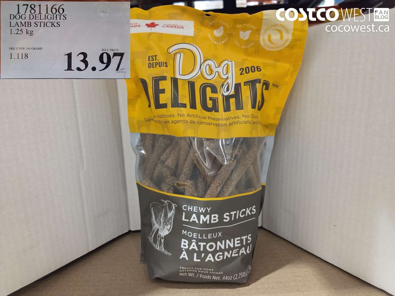 1781166 DOG DELIGHTS LAMB STICKS 1.25KG $13.97