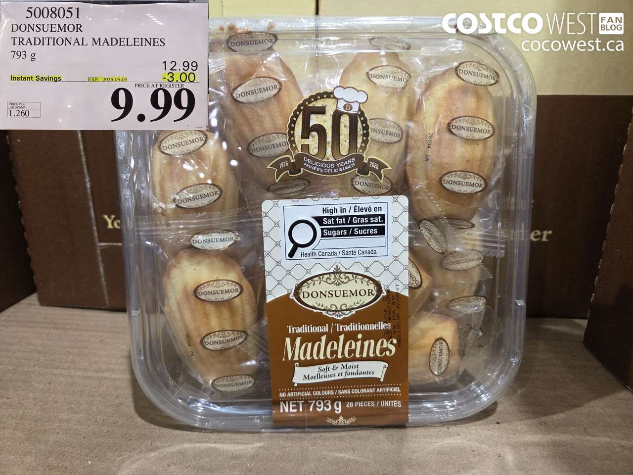 5008051 DONSUEMOR TRADITIONAL MADELEINES 793G ($3.00 INSTANT SAVINGS EXPIRES ON 2026-05-03) $9.99