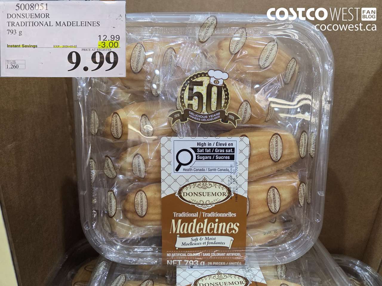 5008051 DONSUEMOR TRADITIONAL MADELEINES 793G ($3.00 INSTANT SAVINGS EXPIRES ON 2026-05-03) $9.99