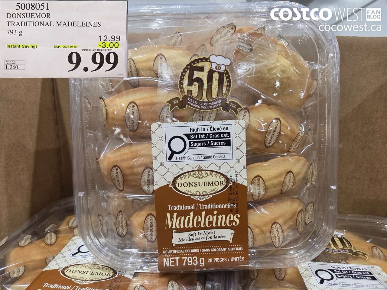 5008051 DONSUEMOR TRADITIONAL MADELEINES 793 G ($3.00 INSTANT SAVINGS EXPIRES ON 2026-05-03) $9.99