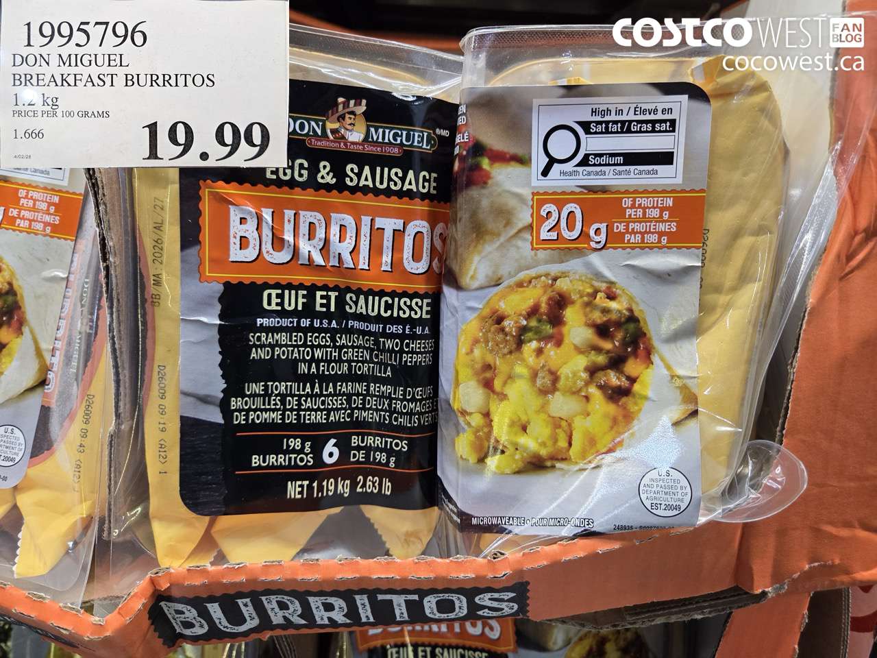 1995796 DON MIGUEL BREAKFAST BURRITOS 1.2 KG $19.99