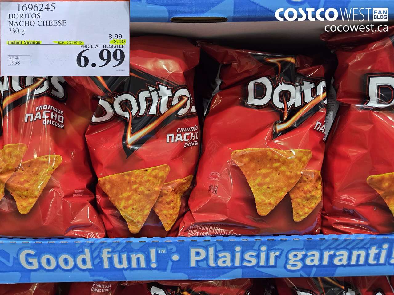 1696245 DORITOS NACHO CHEESE 730 G ($2.00 INSTANT SAVINGS EXPIRES ON 2026-05-10) $6.99