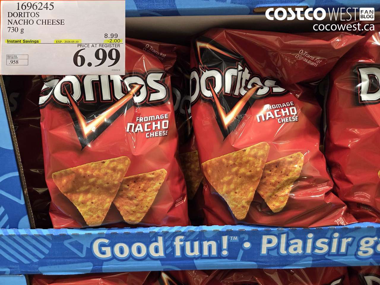 1696245 DORITOS NACHO CHEESE 730 G ($2.00 INSTANT SAVINGS EXPIRES ON 2026-05-10) $6.99