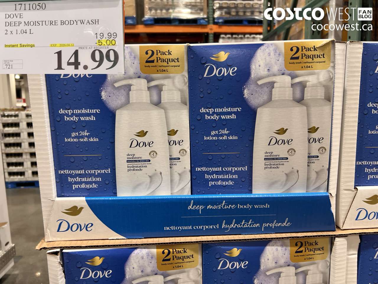 1711050 DOVE DEEP MOISTURE BODYWASH 2 X 1.04 L ($5.00 INSTANT SAVINGS EXPIRES ON 2006-04-12) $14.99