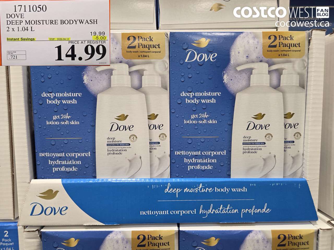 1711050 DOVE DEEP MOISTURE BODYWASH 2 X 1.04 L ($5.00 INSTANT SAVINGS EXPIRES ON 2026-04-12) $14.99