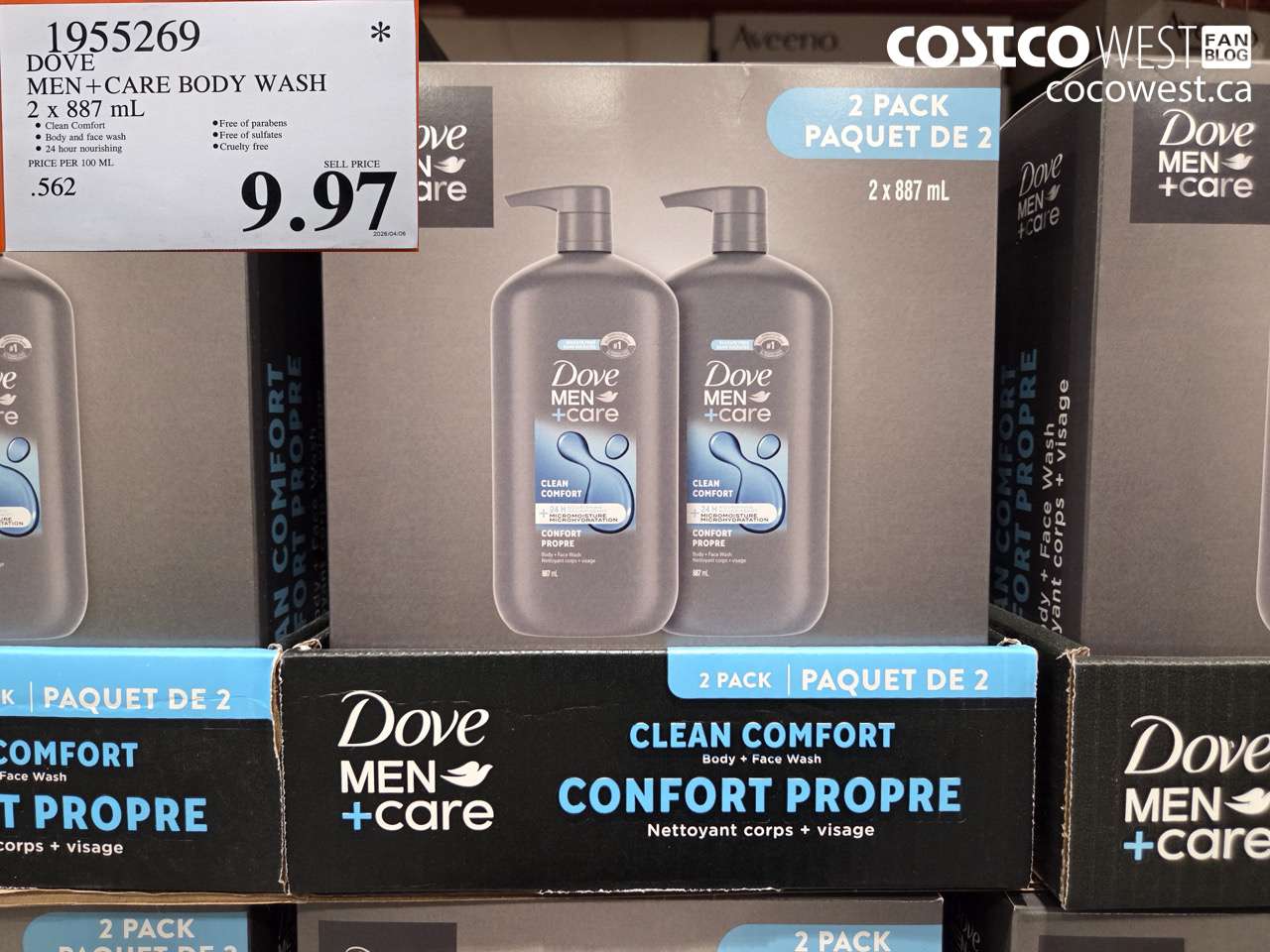 1955269 DOVE MEN + CARE BODY WASH 2 X 887 ML $9.97