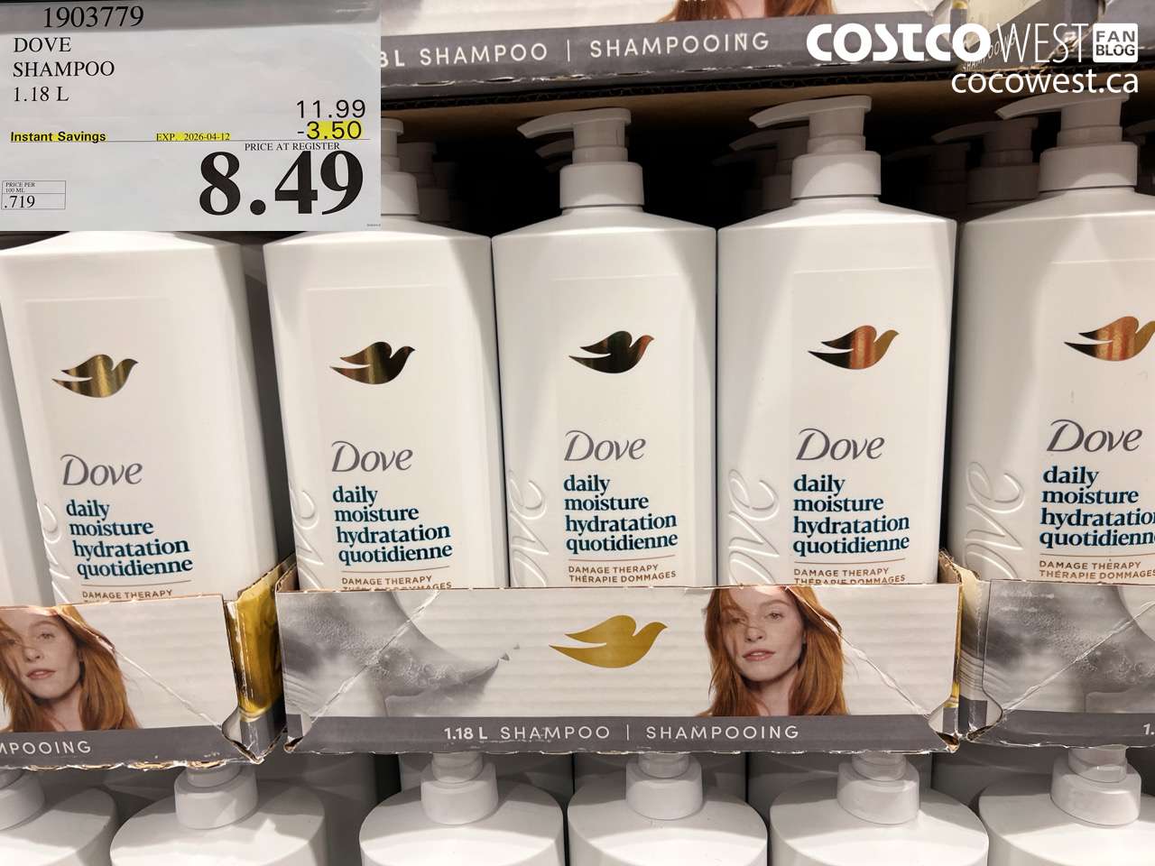 1903779 DOVE SHAMPOO 1.18 L ($3.50 INSTANT SAVINGS EXPIRES ON 2026-04-12) $8.49