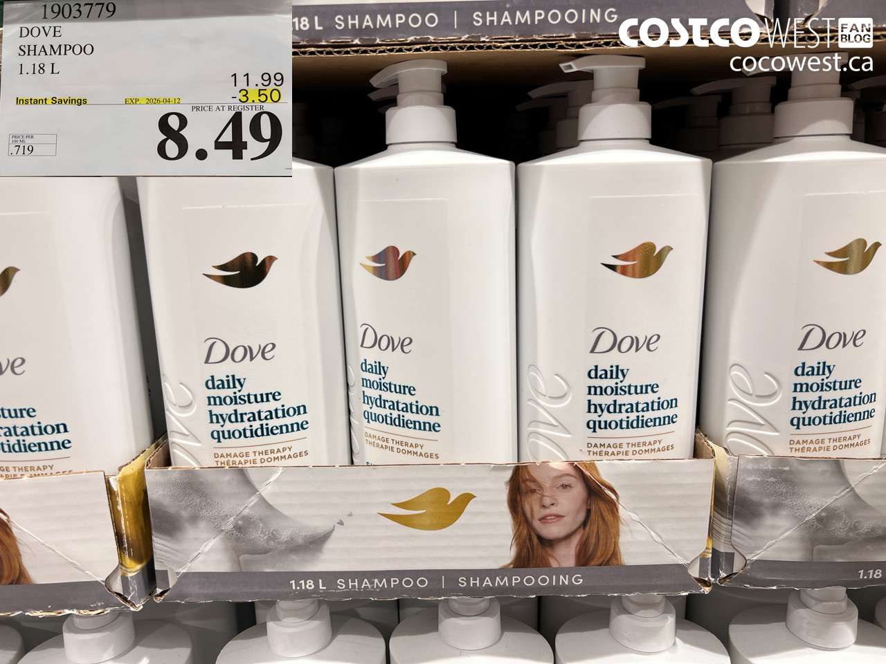 1903799 DOVE SHAMPOO 1.18 L ($3.50 INSTANT SAVINGS EXPIRES ON 2026-04-12) $8.49