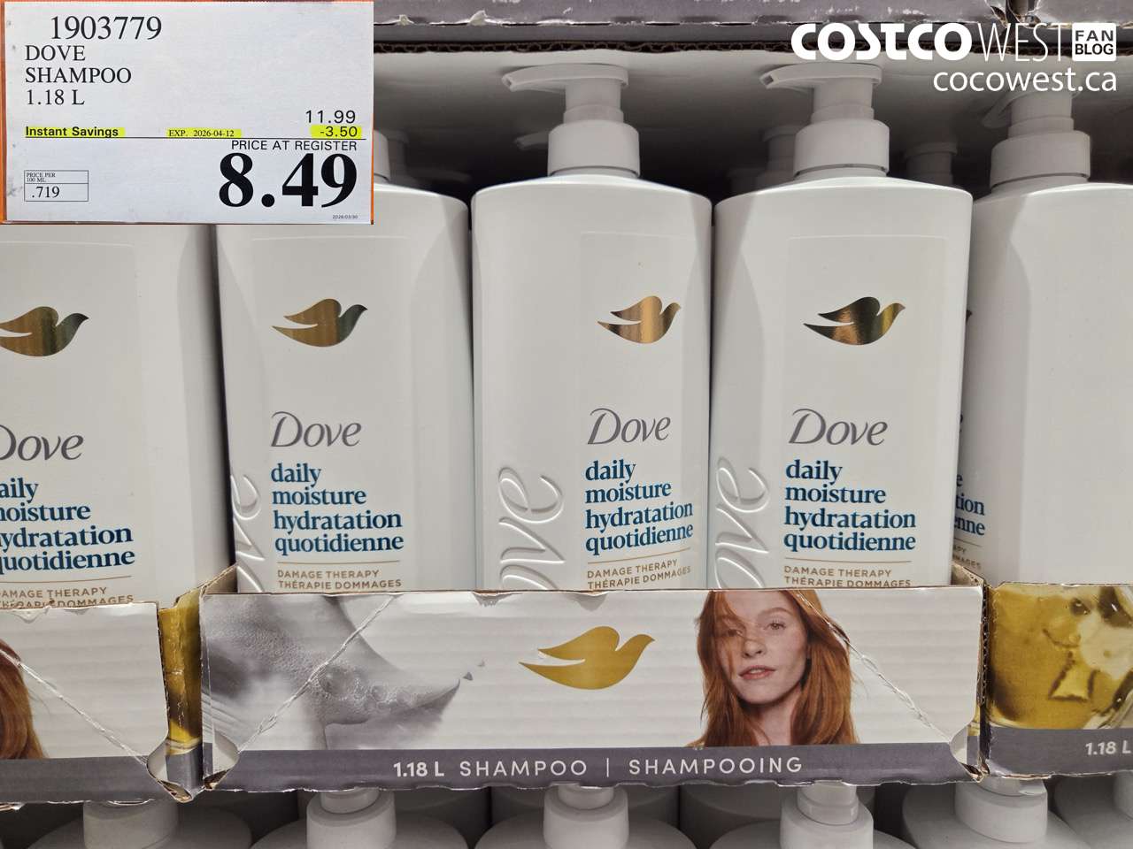 1903779 DOVE SHAMPOO 1.18 L ($3.50 INSTANT SAVINGS EXPIRES ON 2026-04-12) $8.49