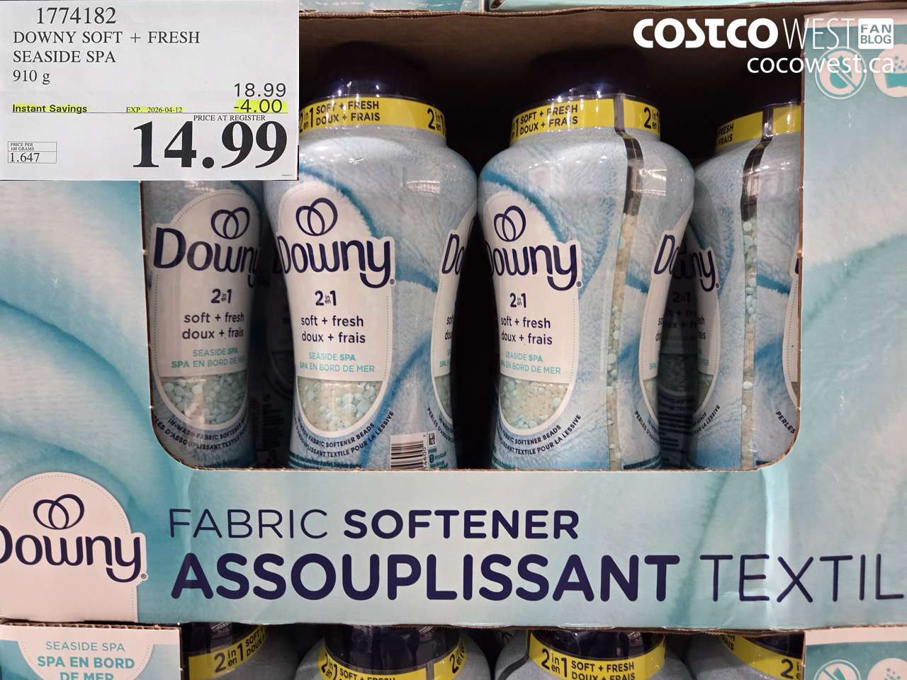 1774182 DOWNY SOFT + FRESH SEASIDE SPA 910 G ($4.00 INSTANT SAVINGS EXPIRES ON 2026-04-12) $14.99